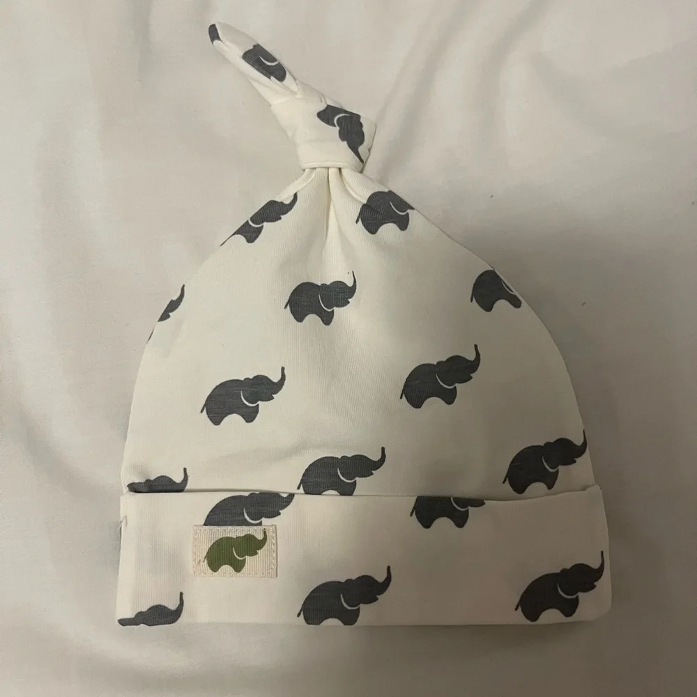 Monica & Andy Brand New Organic Baby Elephant Top Knot Hat Cap
